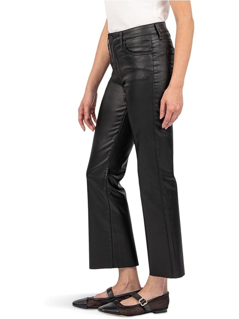 Kut from the Kloth Kelsey High Rise Ankle Flare Black Faux Leather Pants Size 10